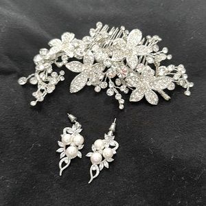 Wedding hair clip and earrings